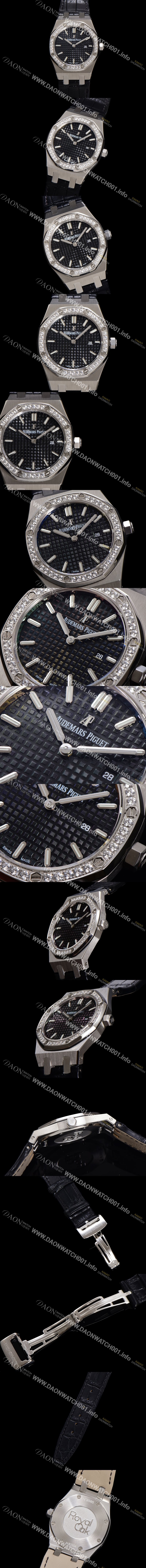 SA급 오데마피게 여성용 로얄오크 67651ST.ZZ.D002CR.01 악어가죽줄 33mm 쿼츠 무브먼트 블랙 와플 다이얼 aud6516 xx