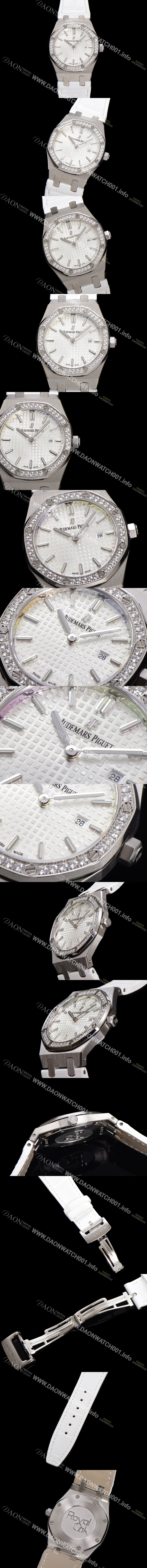 SA급 오데마피게 여성용 로얄오크 67651ST.ZZ.D011CR.01 악어가죽줄 33mm 쿼츠 무브먼트 화이트 와플 다이얼 aud6517 xx