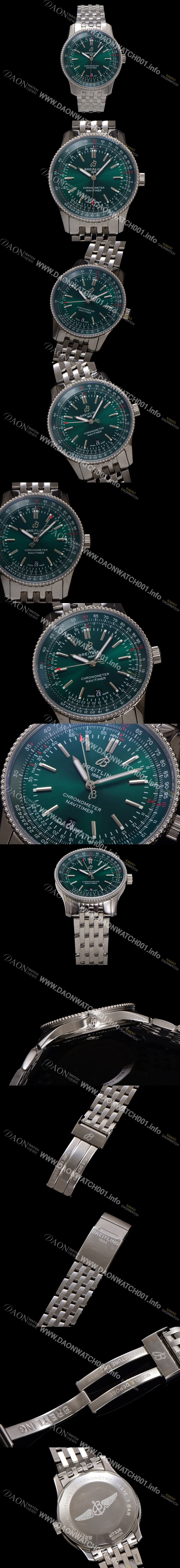 SA급 브라이틀링 남성용 네비타이머 A17326361L1A1 크로노그래프 오토매틱 2824 타입 41mm 메탈줄 그린 다이얼 bre6033 xx