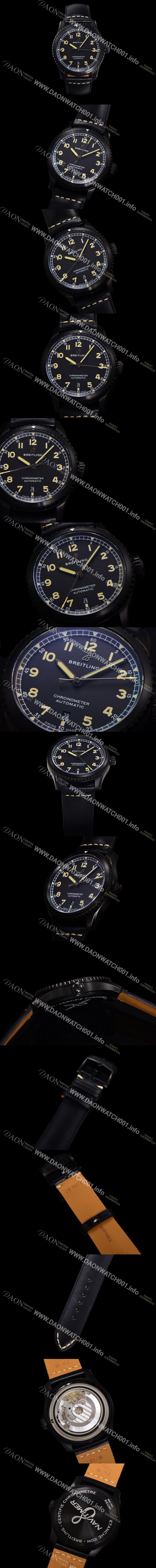 SA급 브라이틀링 남성용 네비타이머 M17314101B1X1 블랙 PVD 코팅 오토매틱 2824 타입 41mm 가죽줄 블랙 다이얼 bre6055 xx