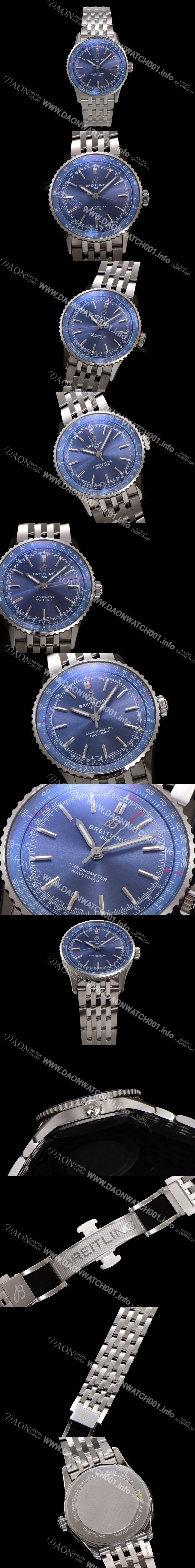 SA급 브라이틀링 남성용 네비타이머 A17329161C1A1 크로노그래프 오토매틱 2824 타입 41mm 메탈줄 블루 다이얼 bre6036 xx