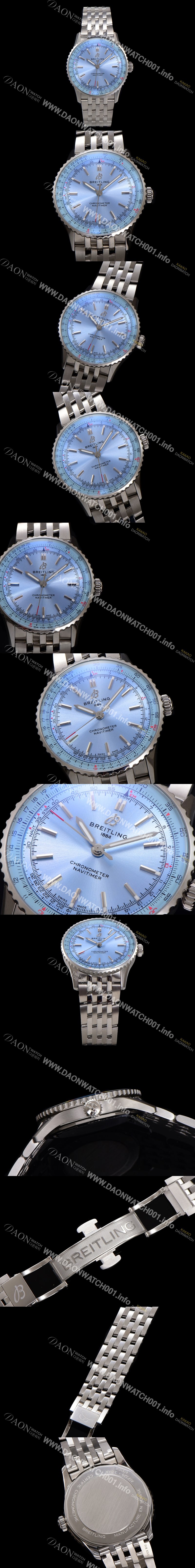 SA급 브라이틀링 남성용 네비타이머 A17329171C1A1 크로노그래프 오토매틱 2824 타입 41mm 메탈줄 아이스 블루 다이얼 bre6037 xx