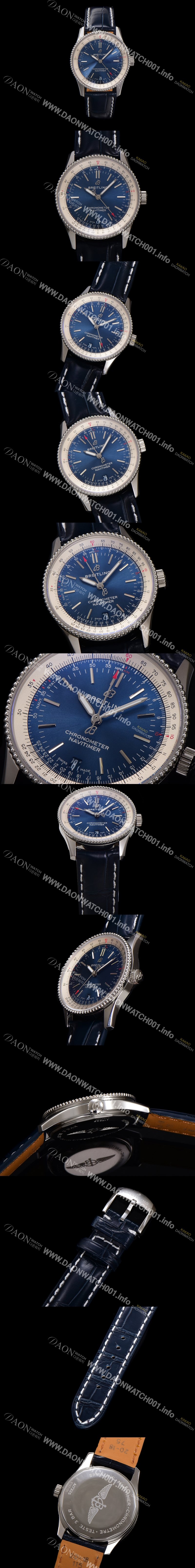 SA급 브라이틀링 남성용 네비타이머 A17325211C1P1 크로노그래프 오토매틱 2824타입 38mm 가죽줄 블루 다이얼 bre6028 xx