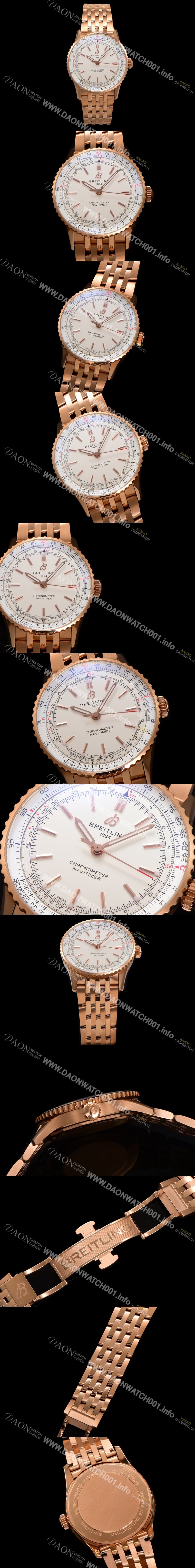 SA급 브라이틀링 남성용 네비타이머 R17329F41G1R1 크로노그래프 18K 로즈골드 오토매틱 2824 타입 41mm 메탈줄 화이트 다이얼 bre6040 xx