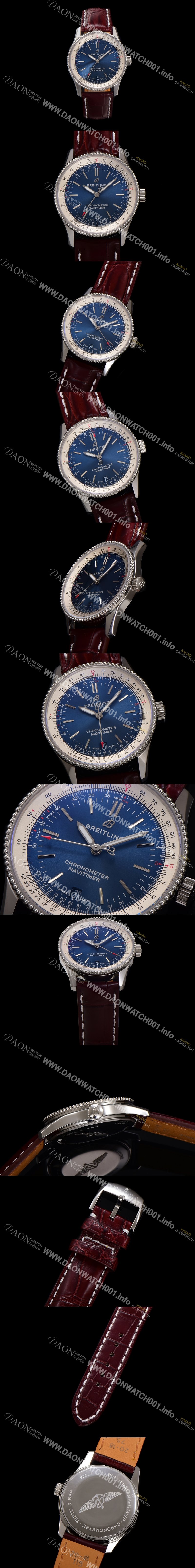 SA급 브라이틀링 남성용 네비타이머 A17325211C1P2 크로노그래프 오토매틱 2824타입 38mm 가죽줄 블루 다이얼 bre6029 xx