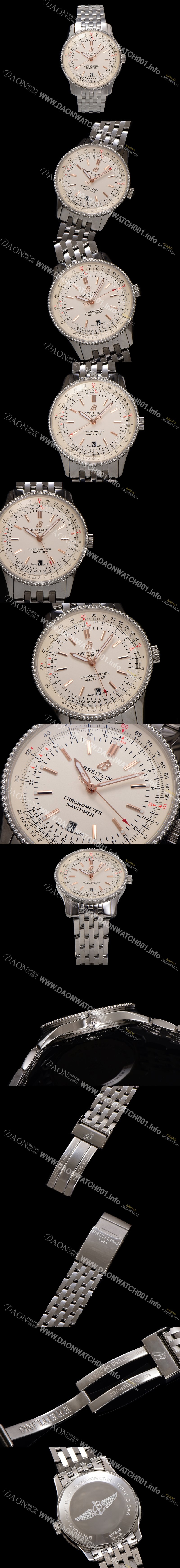 SA급 브라이틀링 남성용 네비타이머 A17326211G1A1 크로노그래프 오토매틱 2824 타입 41mm 메탈줄 화이트 다이얼 bre6031 xx