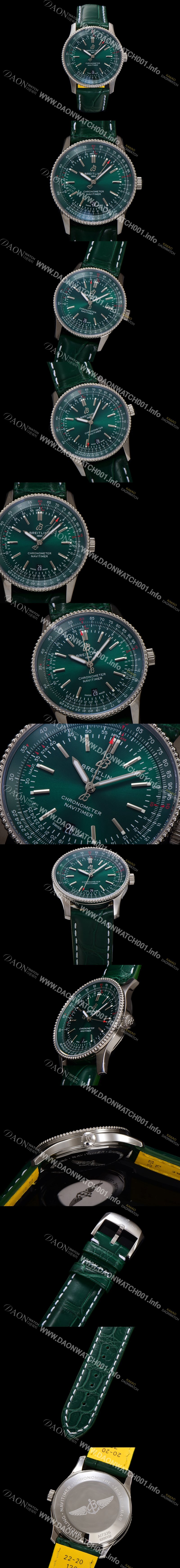 SA급 브라이틀링 남성용 네비타이머 A17326361L1P2 크로노그래프 오토매틱 2824 타입 41mm 가죽줄 그린 다이얼 bre6042 xx