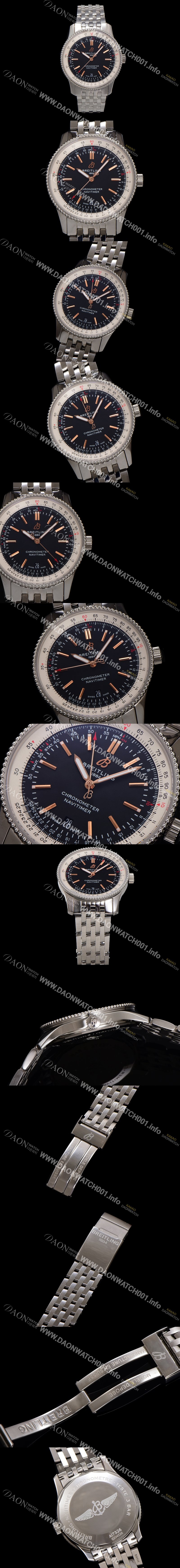 SA급 브라이틀링 남성용 네비타이머 A17326241B1A1 크로노그래프 오토매틱 2824 타입 41mm 메탈줄 블랙 다이얼 bre6032 xx
