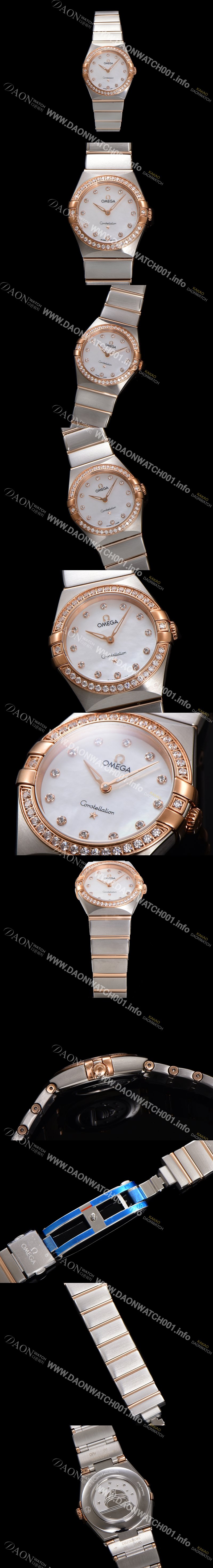 SA급 오메가 여성용 컨스틀레이션 131.25.28.60.55.001 로즈골드 다이아몬드 세팅 베젤 28mm 쿼츠 무브먼트 화이트 자개 다이얼 omg0152 xx