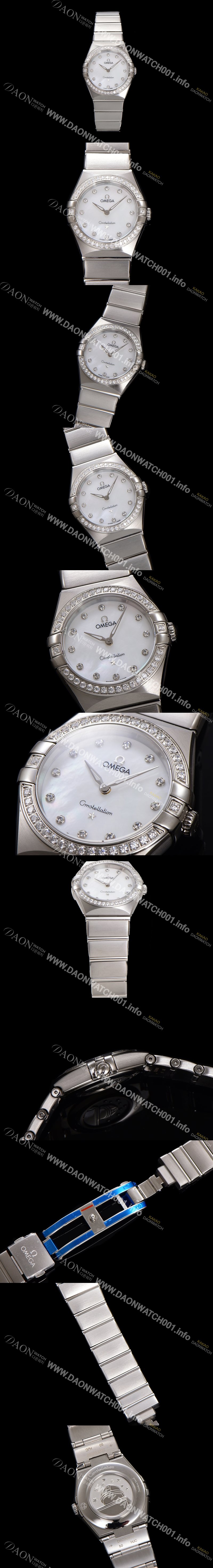 SA급 오메가 여성용 컨스틀레이션 131.15.28.60.55.001 다이아몬드 세팅 베젤 28mm 쿼츠 무브먼트 화이트 자개 다이얼 omg0145 xx