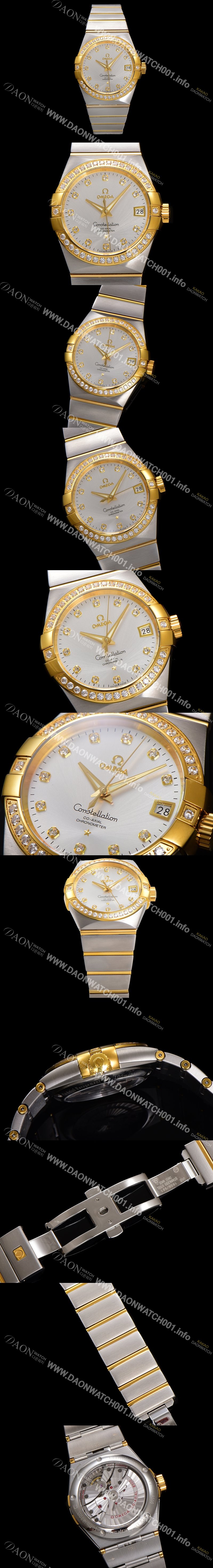 SA급 오메가 남성용 컨스틀레이션 123.25.38.21.52.002 18k 옐로우골드 다이아몬드 세팅 베젤 38mm 오토매틱 8500타입 실버 다이얼 omg0157 xx