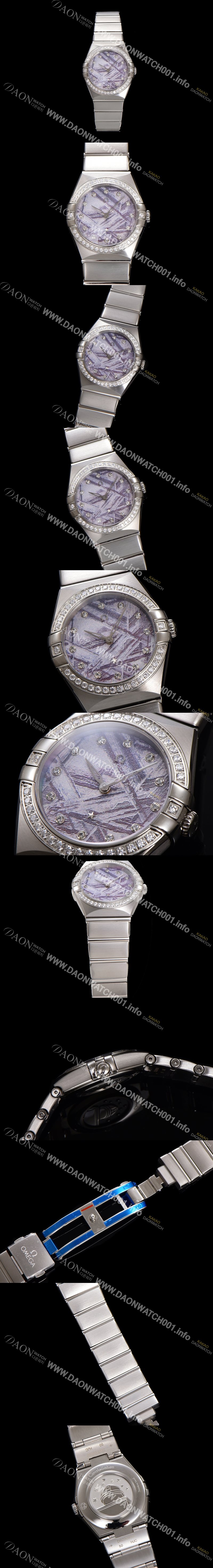 SA급 오메가 여성용 컨스틀레이션 131.15.28.60.99.001 다이아몬드 세팅 베젤 28mm 쿼츠 무브먼트 메테오라이트 다이얼 omg0147 xx