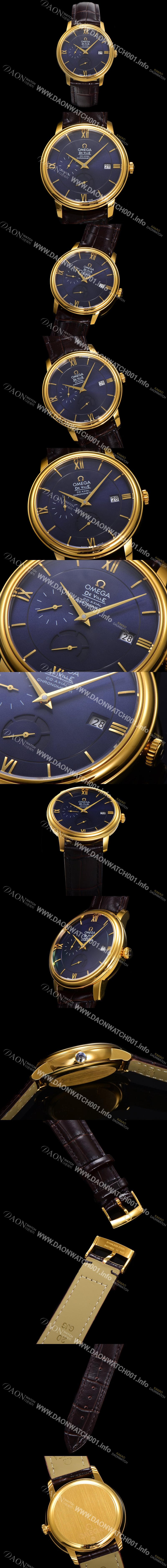 SA급 오메가 남성용 드빌 424.53.40.21.03.001 프레스티지 코-액시얼 39.5mm  18K 옐로우골드 오토매틱 Cal.2627 타입 블루 다이얼 omg0177 xx