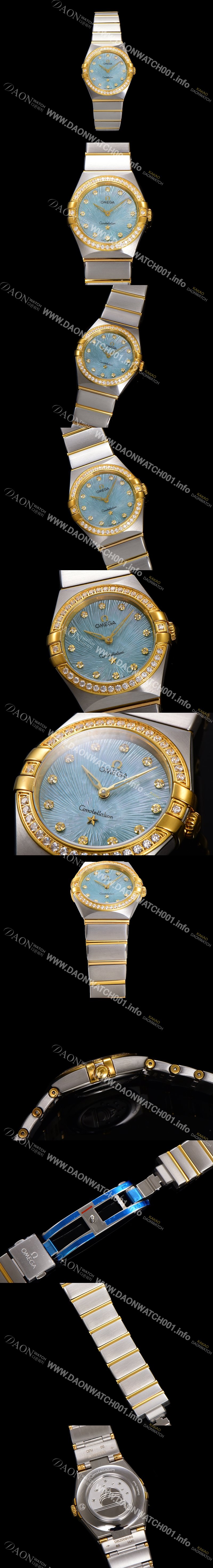 SA급 오메가 여성용 컨스틀레이션 131.25.28.60.60.001 옐로우골드 다이아몬드 세팅 베젤 28mm 쿼츠 무브먼트 그린 다이얼 omg0149 xx