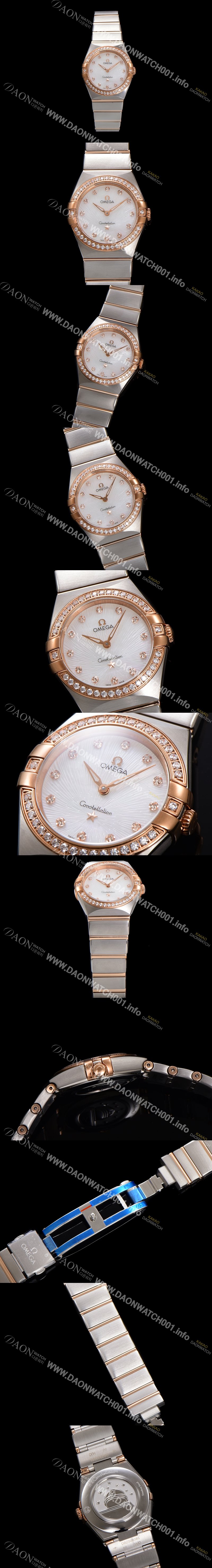 SA급 오메가 여성용 컨스틀레이션 131.25.28.60.55.003 로즈골드 다이아몬드 세팅 베젤 28mm 쿼츠 무브먼트 화이트 다이얼 omg0151 xx