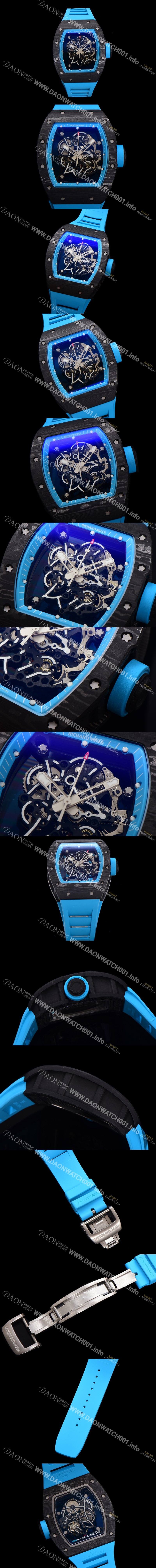 SA급 리차드밀레 남성용 RM055 NTPT 카본 케이스 50mm 스켈레톤 다이얼 기계식 수동형 무브먼트 ric0262 xx