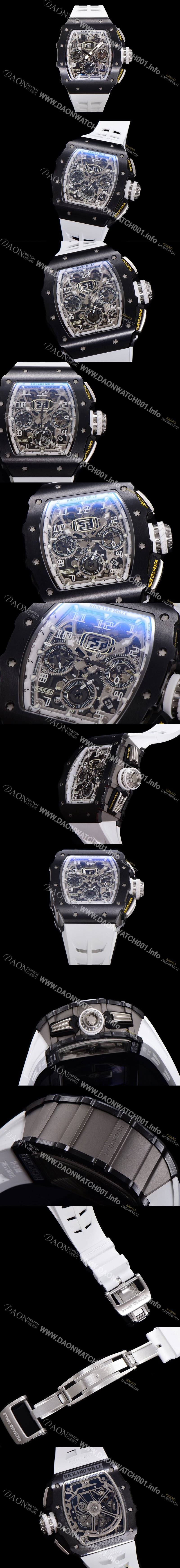 SA급 리차드밀레 남성용 RM11-03 티타늄 케이스/블랙 PVD코딩 베젤 크로노그래프 50mm 오토매틱 무브먼트 스켈레톤 다이얼 ric0255 xx