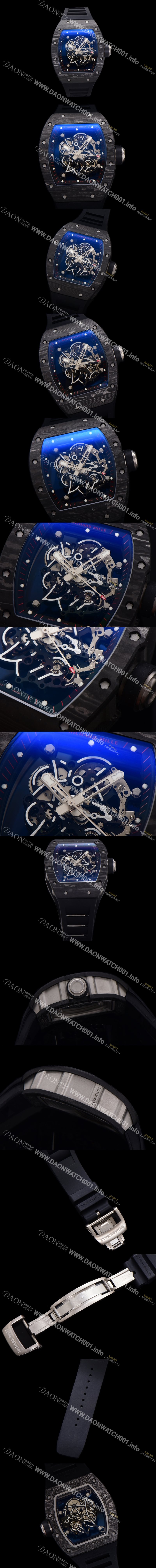 SA급 리차드밀레 남성용 RM055 NTPT 카본 케이스 50mm 스켈레톤 다이얼 기계식 수동형 무브먼트 ric0265 xx