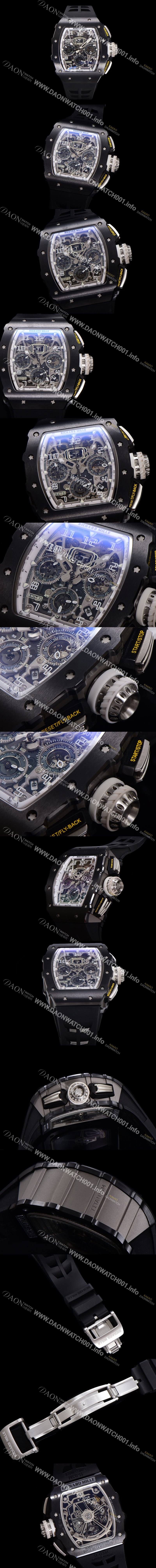 SA급 리차드밀레 남성용 RM11-03 티타늄 케이스/블랙 PVD코딩 베젤 크로노그래프 50mm 오토매틱 무브먼트 스켈레톤 다이얼 ric0256 xx