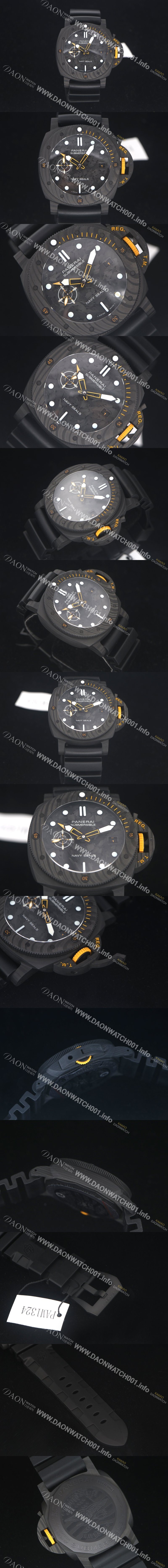 SA급 파네라이 남성용 서브멀시브 GMT 카보텍 네이비 실 PAM01324 오토매틱 Cal.P9000타입 44mm 블랙 다이얼 pan5231 xx