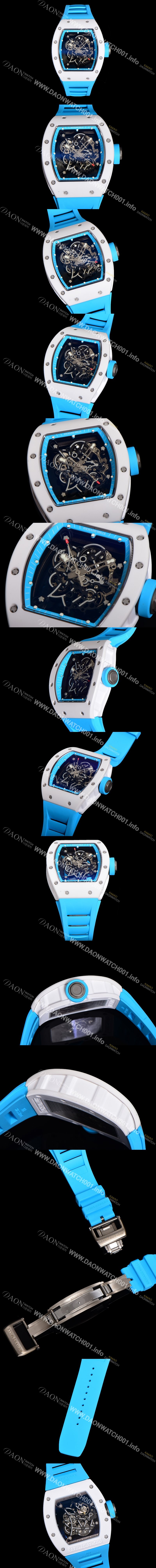 SA급 리차드밀레 남성용 RM055 부바왓슨 세라믹 50mm 기계식 수동형 무브먼트 스켈레톤 다이얼 ric0309 xx