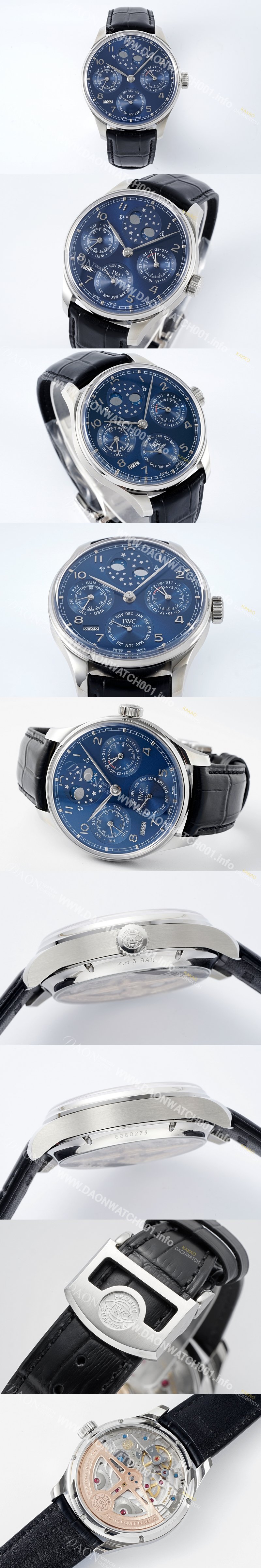 SA급 아이더블유씨 남성용 포루투기즈 IW503401 퍼페추얼 캘린더 더블 문 44mm 오토매틱 무브먼트 블루 다이얼 iwc4105 xx