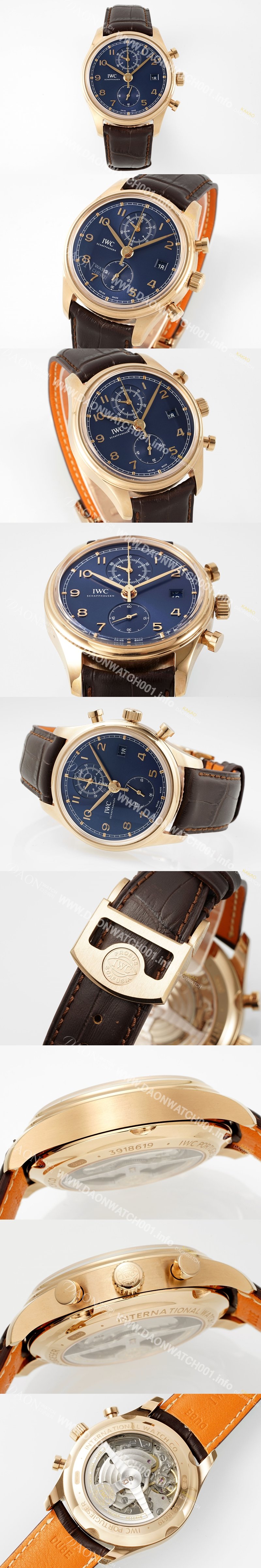 SA급 아이더블유씨 남성용 포루투기즈 IW390305 18k 로즈골드 42mm 크로노그래프 오토매틱 무브먼트 블루 다이얼 iwc4097 xx