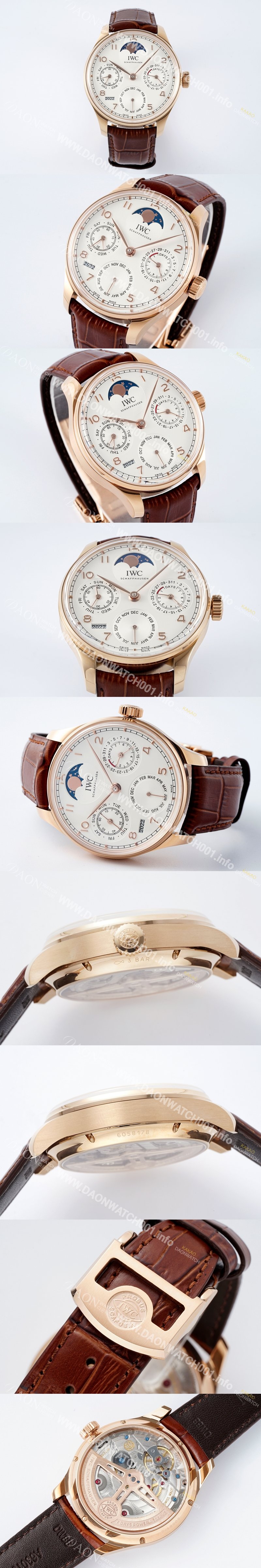 SA급 아이더블유씨 남성용 포루투기즈 IW502306 퍼페추얼 캘린더 싱글 문 44mm 18k 로즈골드 오토매틱 무브먼트 화이트 다이얼 iwc4108 xx