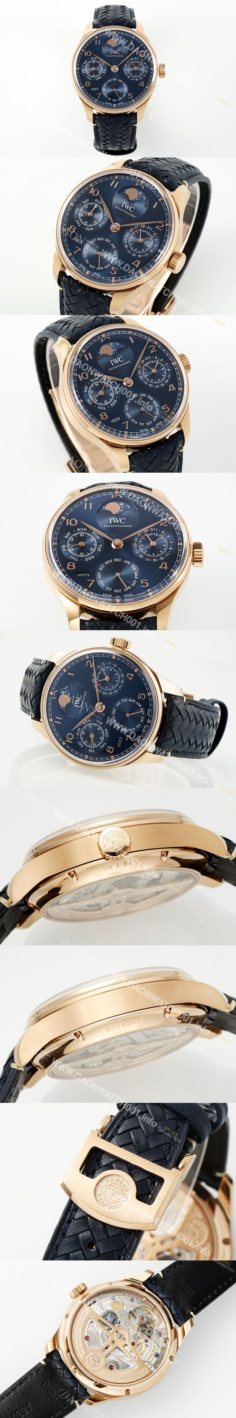 SA급 아이더블유씨 남성용 포루투기즈 IW503312 퍼페추얼 캘린더 싱글 문 44mm 18k 로즈골드 오토매틱 무브먼트 블루 다이얼 iwc4109 xx