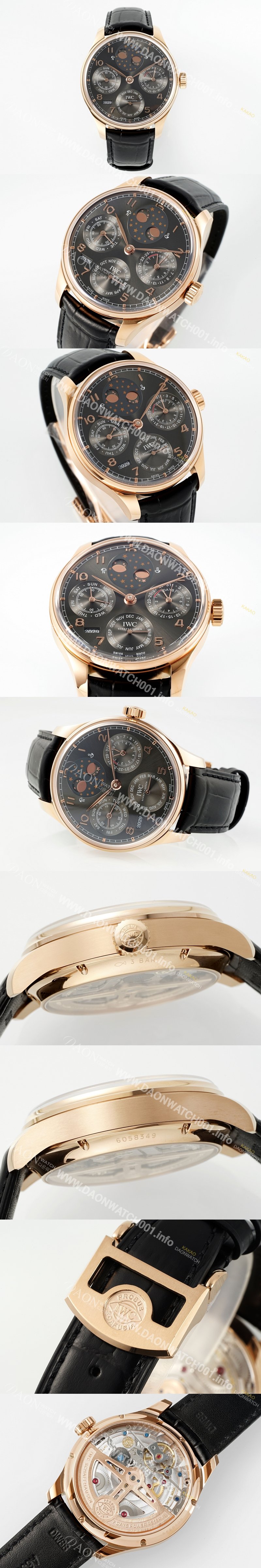 SA급 아이더블유씨 남성용 포루투기즈 IW503404 퍼페추얼 캘린더 더블 문 44mm 18k 로즈골드 오토매틱 무브먼트 그레이 다이얼 iwc4111 xx