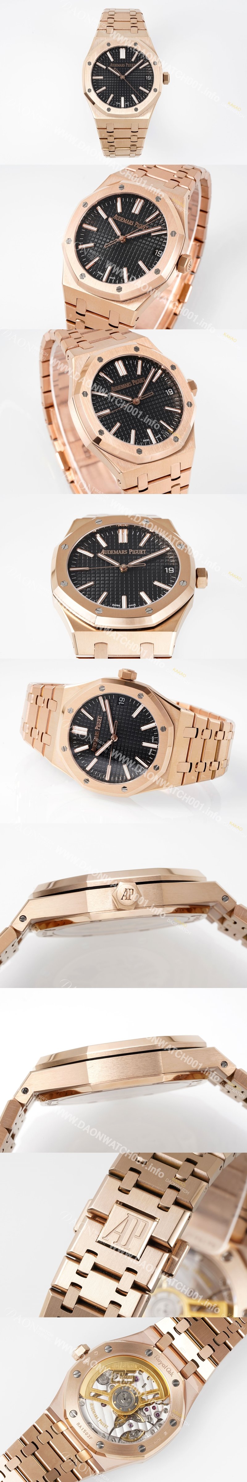 SA급 오데마피게 남성용 로얄오크 셀프와인딩 15510OR.OO.D002CR.02 18K 로즈골드 41mm 오토매틱 Cal.4302 무브먼트 블랙 와플 다이얼 aud6549 xx