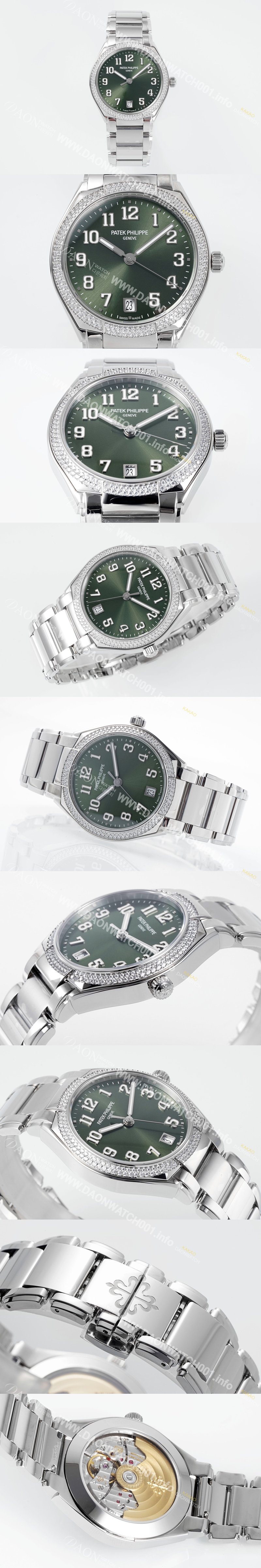 SA급 파텍필립 여성용 트웬티-포 티파니 7300/1200A-011 다이아몬드 36mm 오토매틱 Cal.324 타입 올리브 그린 다이얼 pat2231 xx
