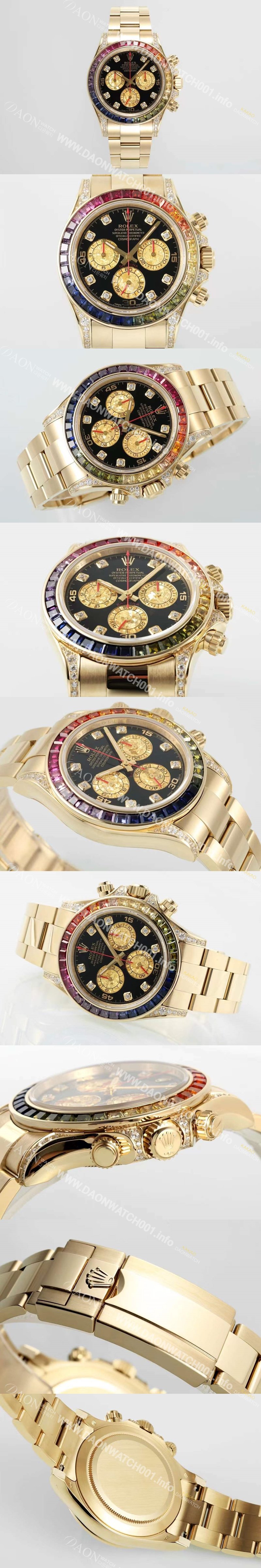SA급 로렉스 남성용 데이토나 레인보우 116598 RBOW 크로노그래프 18K 옐로우골드 40mm 오토매틱 Cal.4130타입 블랙 다이얼 rol5432 xx