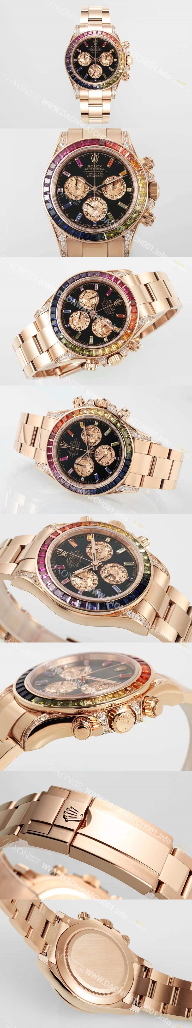 SA급 로렉스 남성용 데이토나 레인보우 116598 RBOW 크로노그래프 18k 로즈골드 40mm 오토매틱 Cal.4130타입 블랙 다이얼 rol5433 xx