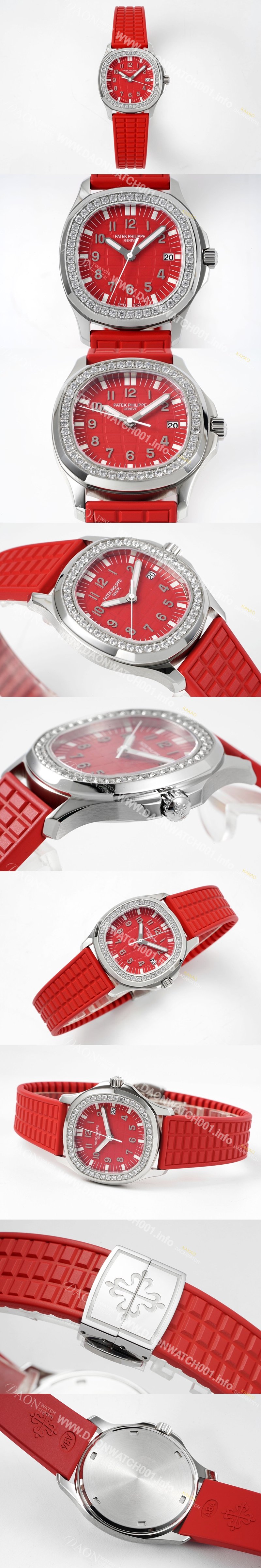 SA급 파텍필립 여성용 아쿠아넛 5067A 35.6mm 스위스 쿼츠 E23-250 S C 무브먼트 레드 다이얼 pat2235 xx