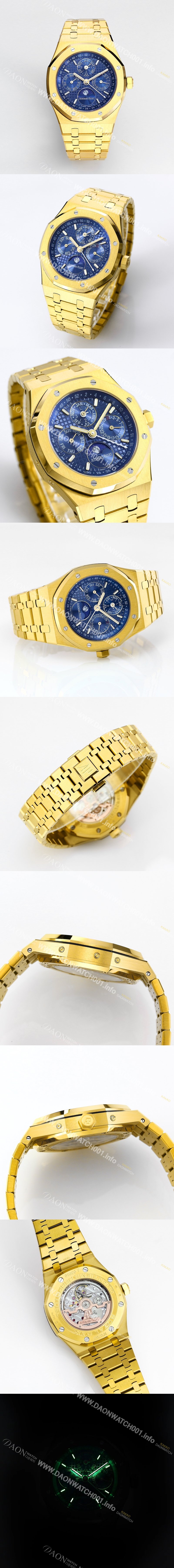 SA급 오데마피게 남성용 로얄오크 26574 퍼페츄얼 캘린더 문페이즈 18K 옐로우골드 41mm 블루 다이얼 신형 5134 오토매틱 무브먼트 aud4211 xx